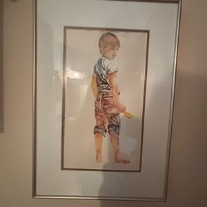 Framed Art Print of a Child in Watercolor